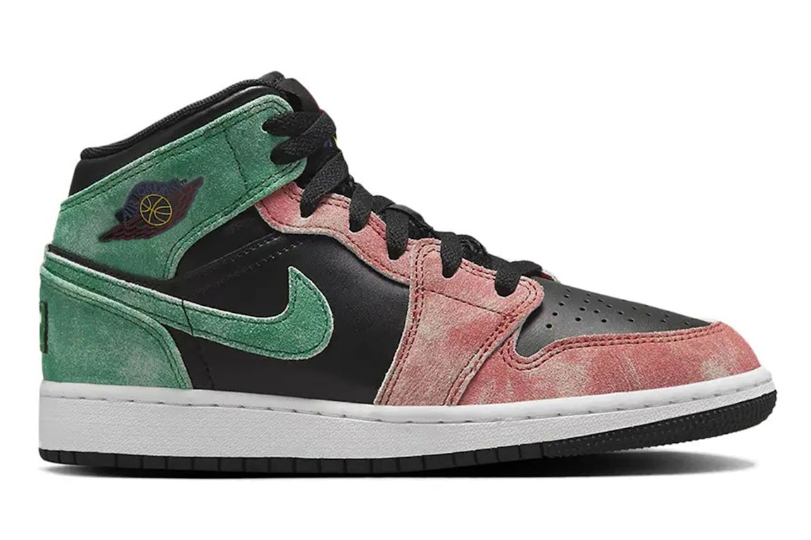 Pre-owned Jordan 1 Mid Se Mj's Playground (gs) In Black/pine Green/dune Red