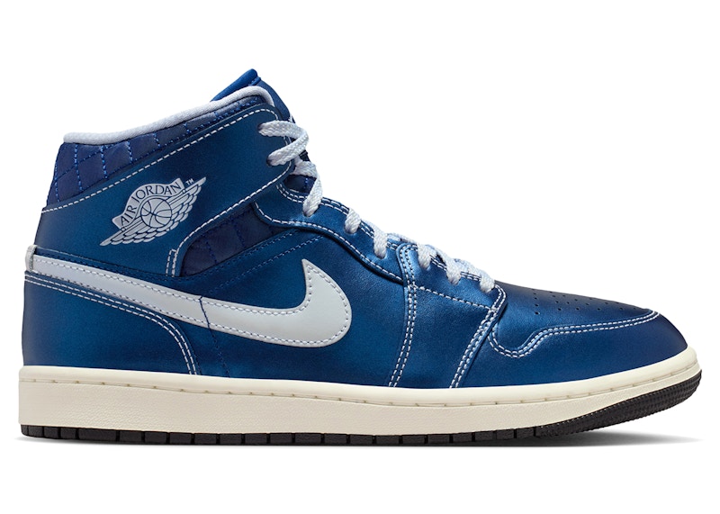 Pre-owned Jordan 1 Mid Se Metallic Blue Quilted (women's) Sneakers In Black/coconut Milk/hot Lava