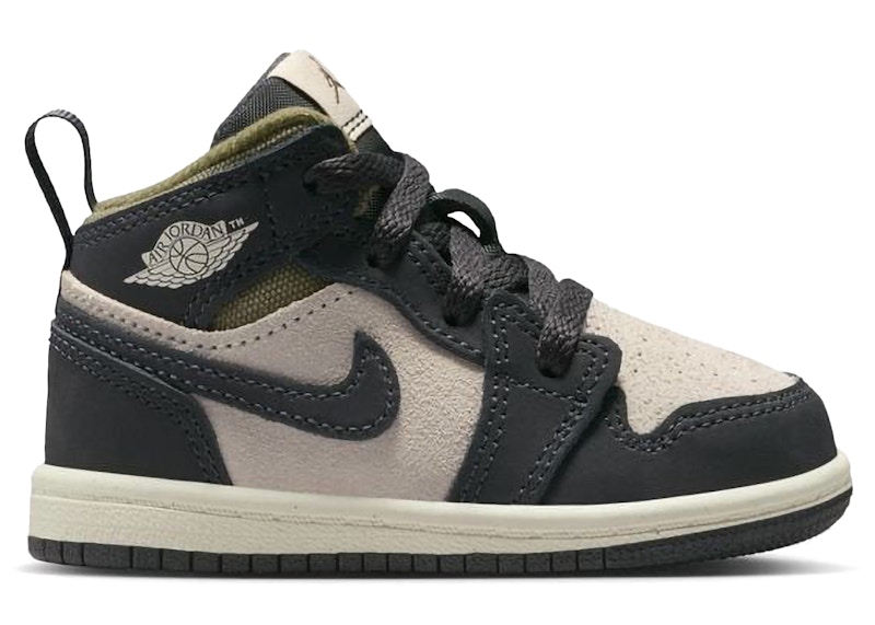 Pre-owned Jordan 1 Mid Se Off Noir Sneakers In Light Orewood Brown/medium Olive/sail