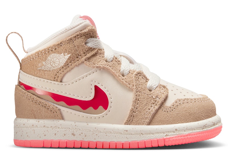 Pre-owned Jordan 1 Mid Se Peanut Butter & Jelly Sneakers In Desert/pale Ivory/fusion Red