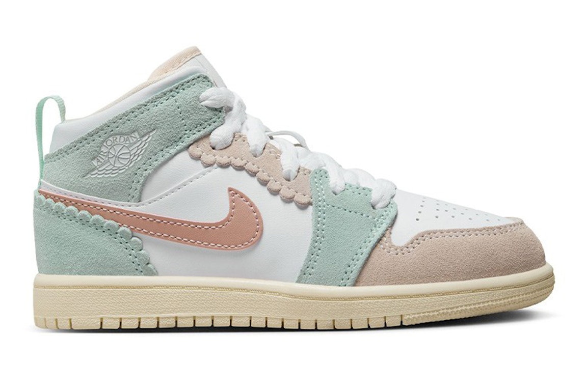 Pre-owned Jordan 1 Mid Se Pink Oxford (ps) In White/pink Oxford/jade Ice