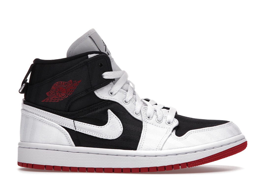 Pre-owned Jordan 1 Mid Se Utility Canvas White Black Gym Red (women's) In Black/white-gym Red