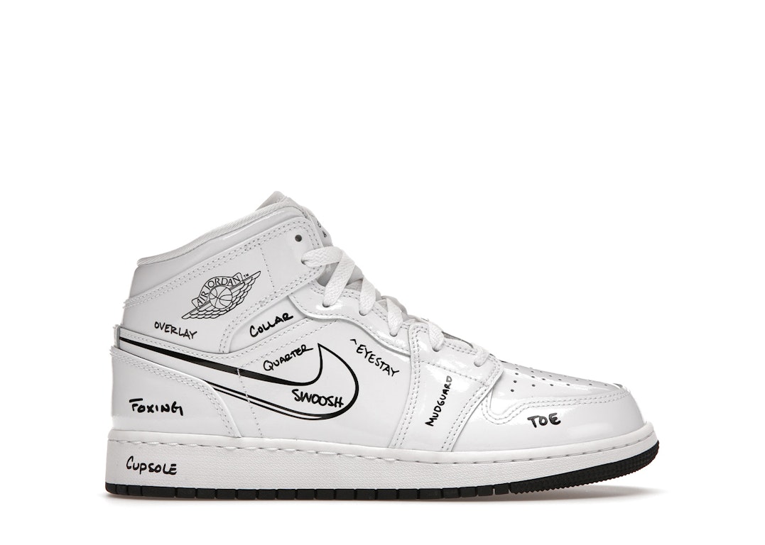 Pre-owned Jordan 1 Mid Schematic (gs) In White/black