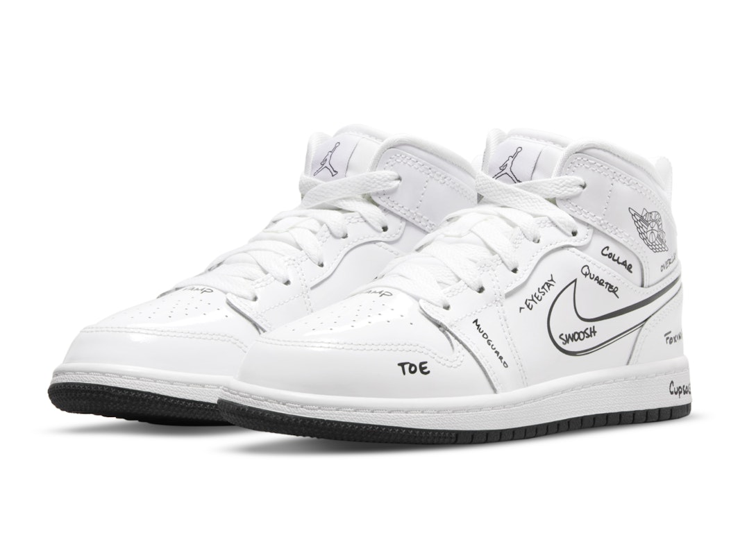 Pre-owned Jordan 1 Mid Schematic (ps) In White/black