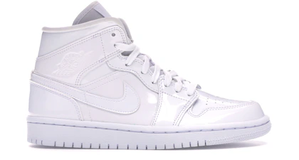 Jordan 1 Mid Triple White Patent Swoosh (W) - BQ6472-100