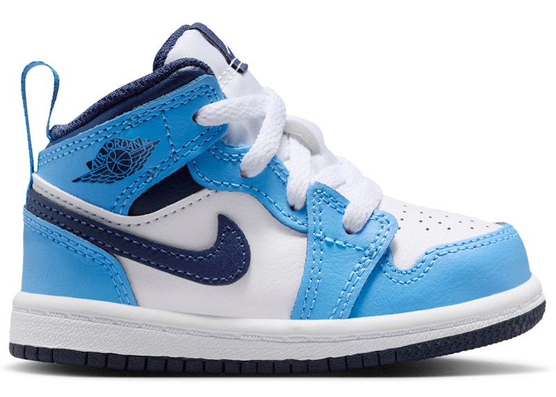 Jordan 1 Mid Midnight Navy Sneakers in University Blue/White/Sail