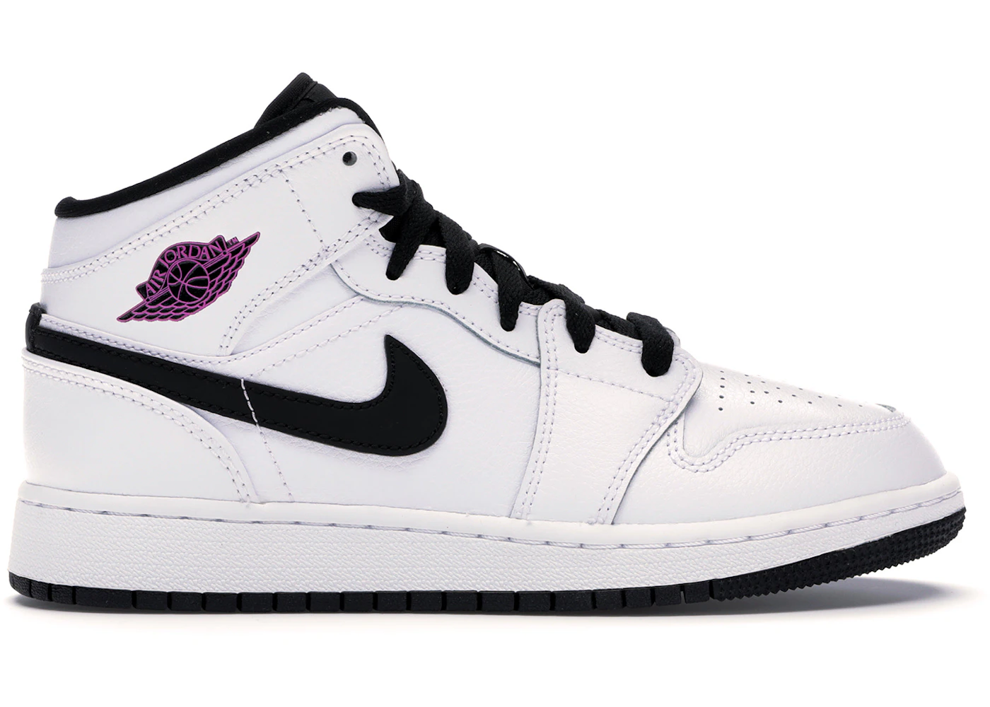 Jordan 1 Mid White Black Fuchsia Blast (GS) Kids' - 555112-138 - US