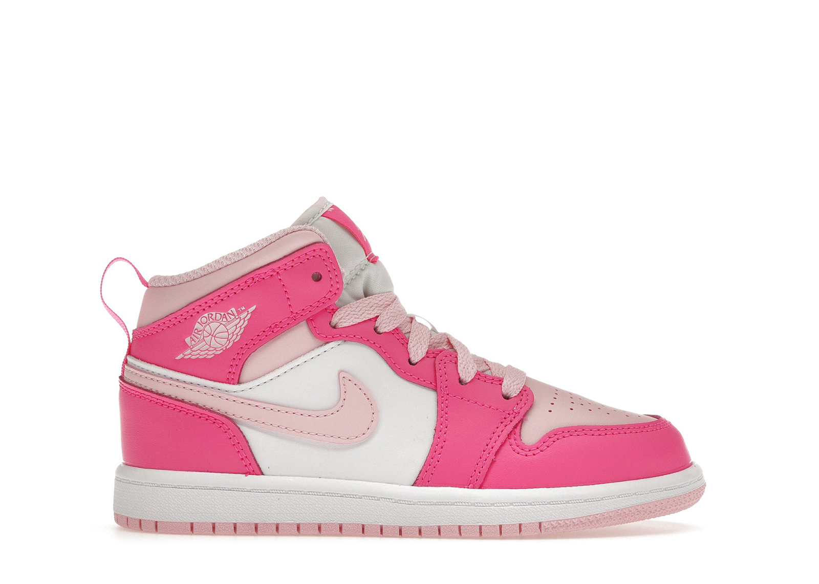 Jordan 1 Mid en blanco y rosa intenso para preescolares Para