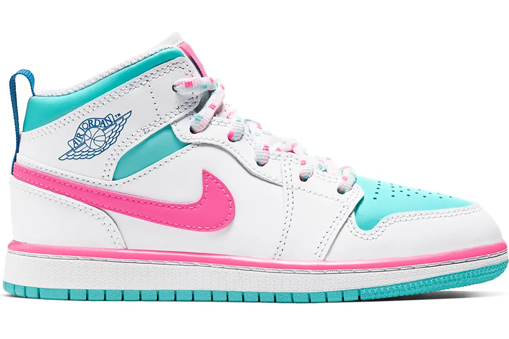Jordan 1 Mid White Pink Green Soar (PS) Kids' - 640737-102 - US