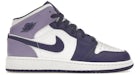 Jordan 1 Mid en blanco y violeta oscuro (para escolares)
