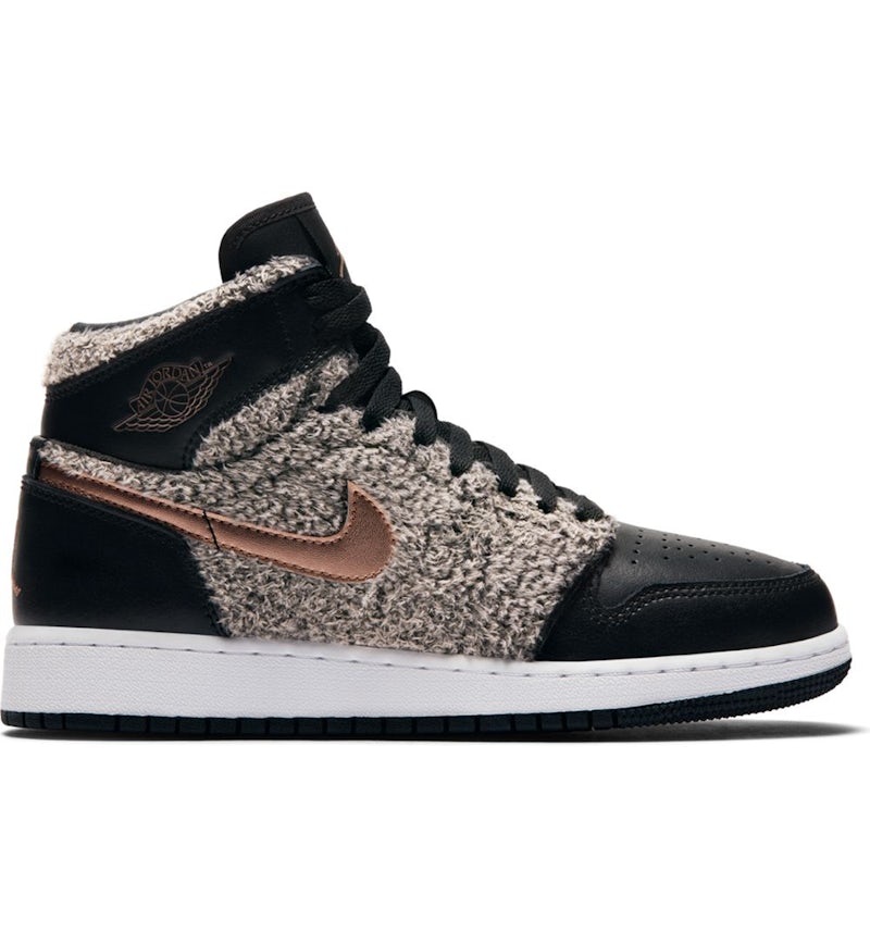 Jordan 1 Retro High Fleece Black Metallic Red Bronze GS 332148 022 US