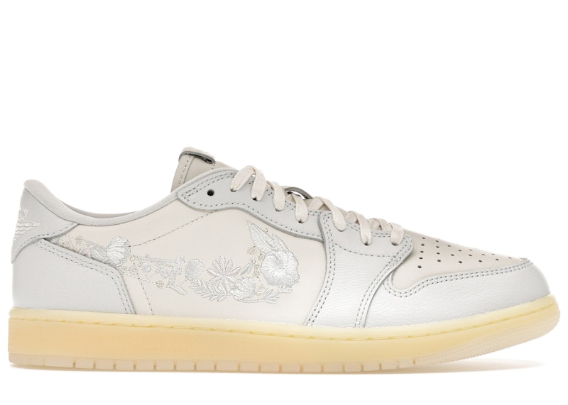 Men's Jordan 1 Retro Low OG Rabbit Floral Swoosh Sneakers in Sail/Off/White