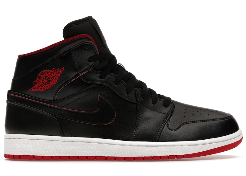Men's Jordan 1 Retro Mid Red Sneakers in Black/White/Gym Red (554724-028)