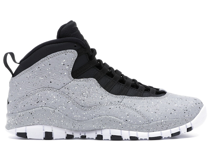 grey black and white jordan 10