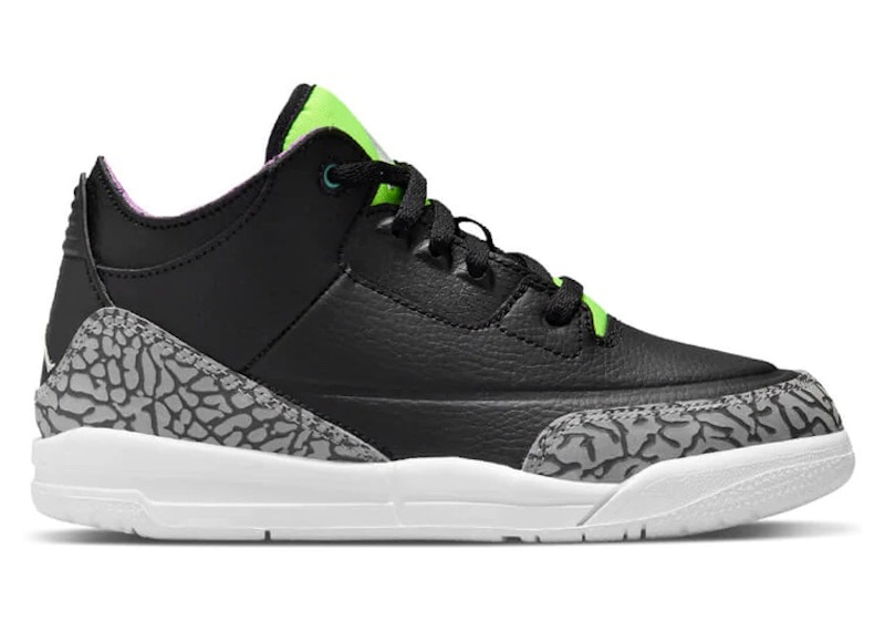 retro 3 black white electric green