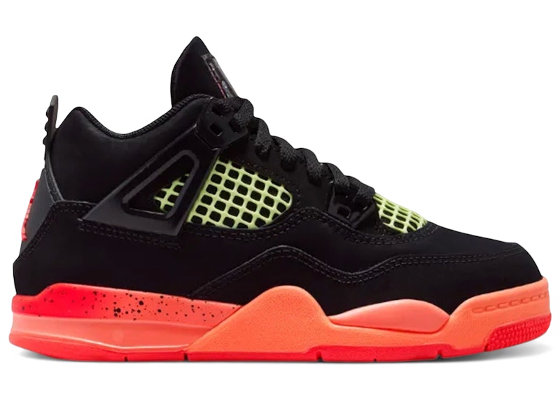 Jordan 4 Retro Infrared Barely Volt Sneakers in Black/Infrared 23/Bright Mango