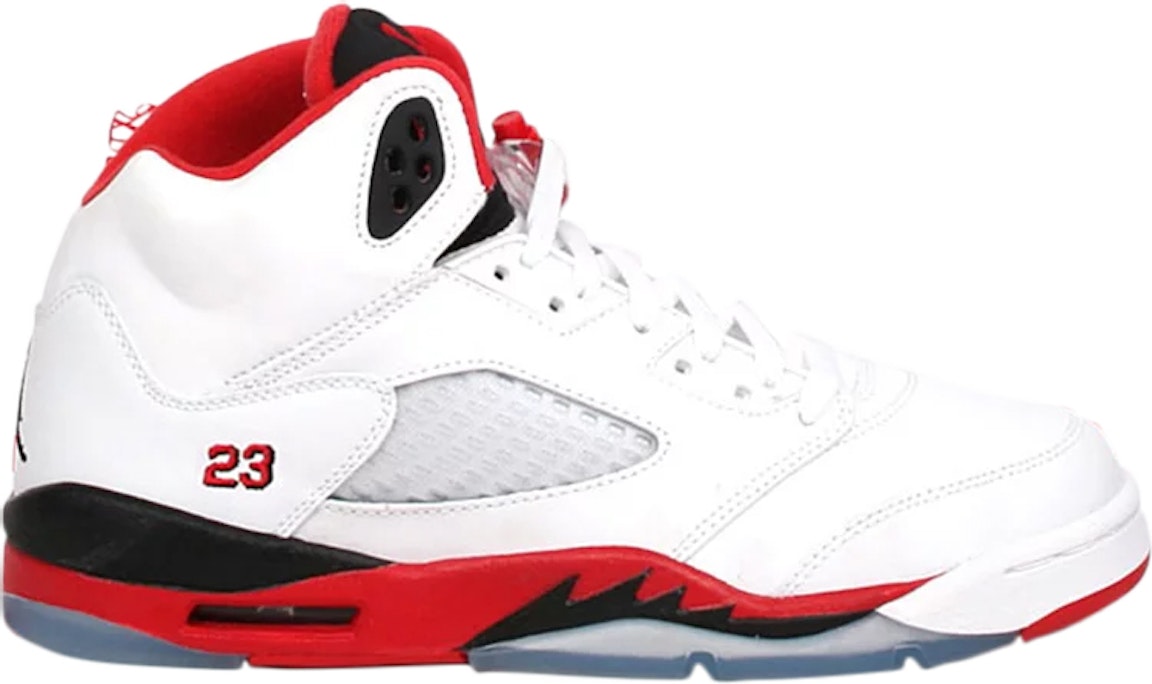 Pre-owned Jordan 5 Retro Fire Red (gs) In White/fire Red/black
