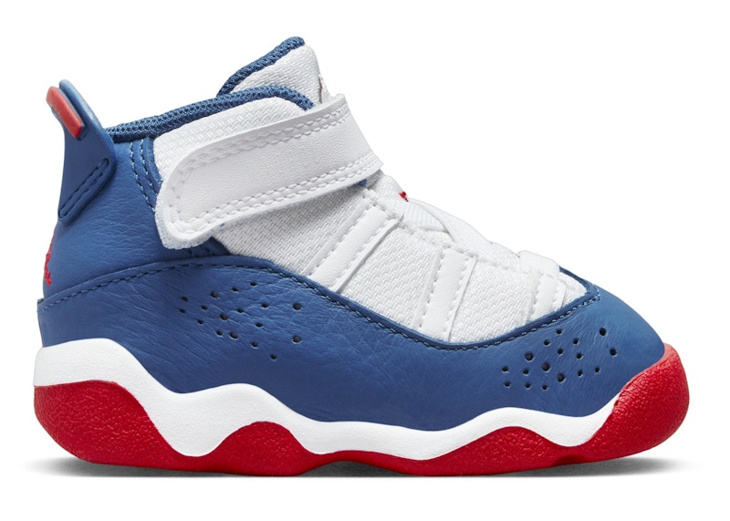 Pre-owned Jordan 6 Rings True Blue Sneakers In White/university Red/light Steel Grey