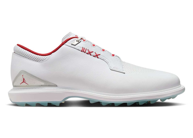 Pre-owned Jordan Men's Adg 5 Fire Red Sneakers In White/metallic Silver/blue Tint In Multi
