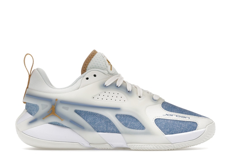 Pre-owned Jordan Heir Denim Gold (women's) Sneakers In Sail/work Blue/hydrogen Blue