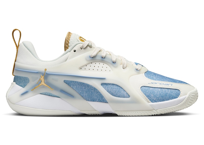 Pre-owned Jordan Heir Denim Gold (women's) Sneakers In Sail/work Blue/hydrogen Blue