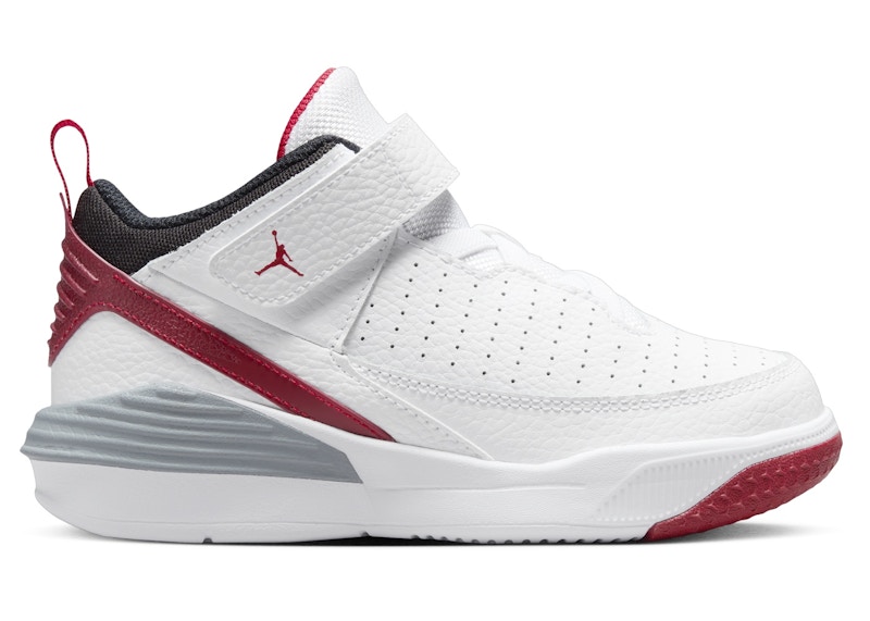 Pre-owned Jordan Max Aura 5 Black Sneakers In White/varsity Red/wolf Grey