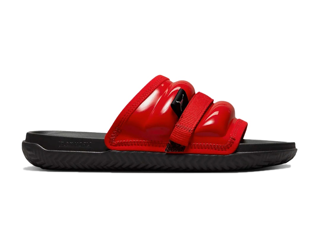 Pre-owned Jordan Super Play Slides Patent Red In University Red/white/pomegranate