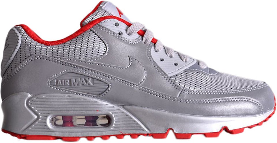 Nike Air Max 90 Chrome Metallic Silver Running Sneakers Shoes Low Top Women  Size