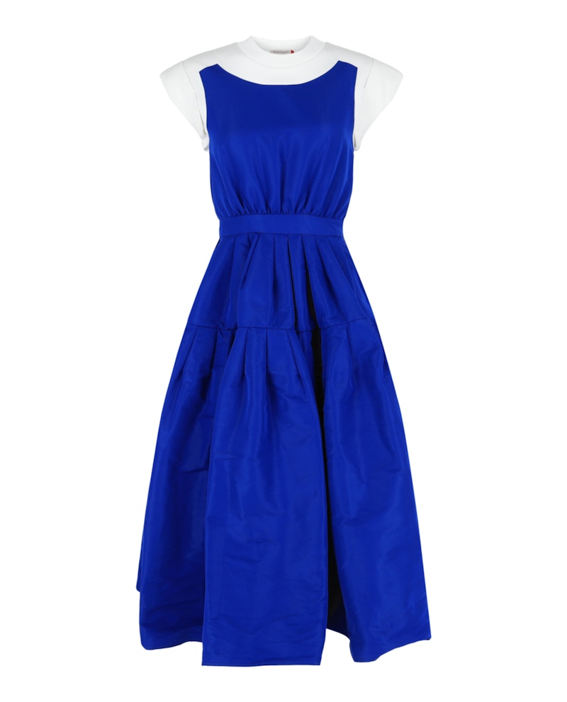 santorini satin wrap dress in dusty blue Electric Blue Satin Zahara Maxi Dress main image 1