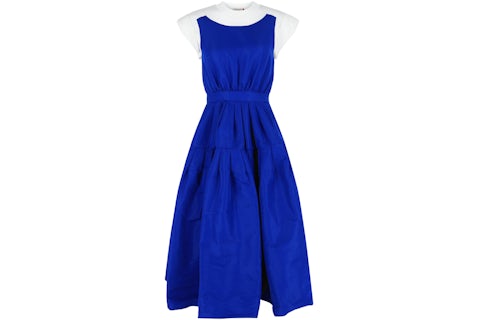 Alexander McQueen A-Line Midi Dress White Electric Blue - US Alexander McQueen A-Line Midi Dress White Electric Blue - US