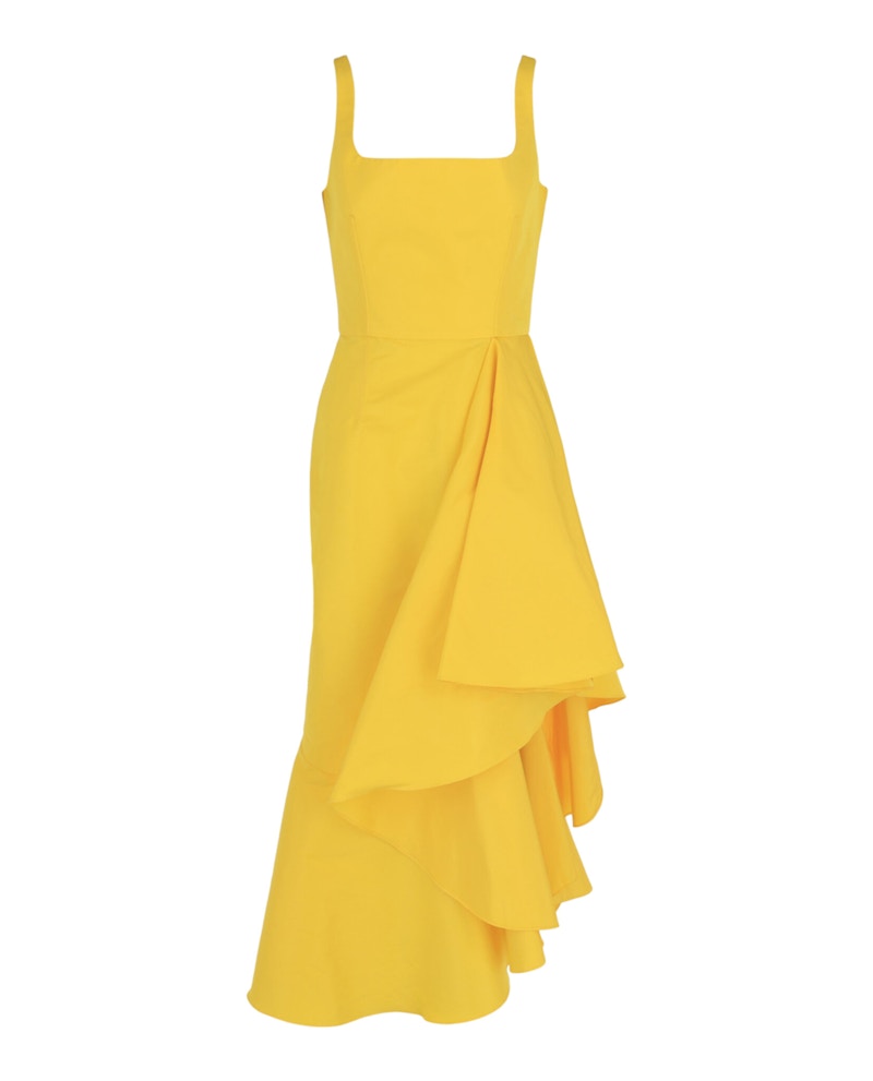 Alexander McQueen Asymmetric Draped Midi Dress Bright Yellow - US