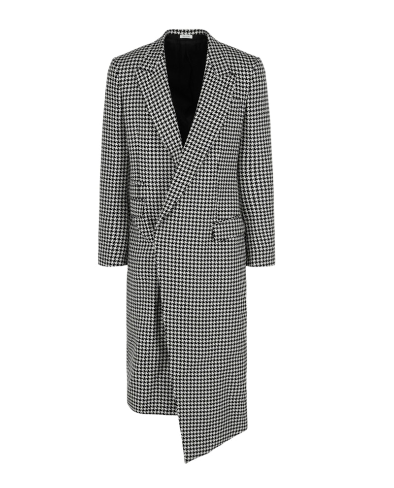 Pre-owned Alexander Mcqueen Men's  Asymmetrical Houndstooth Coat In White Black In Multi