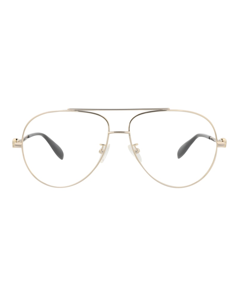 Pre-owned Alexander Mcqueen Men's  Aviatorframe Metal Optical Frames In Gold Gold Transparent (am0260o/30008696