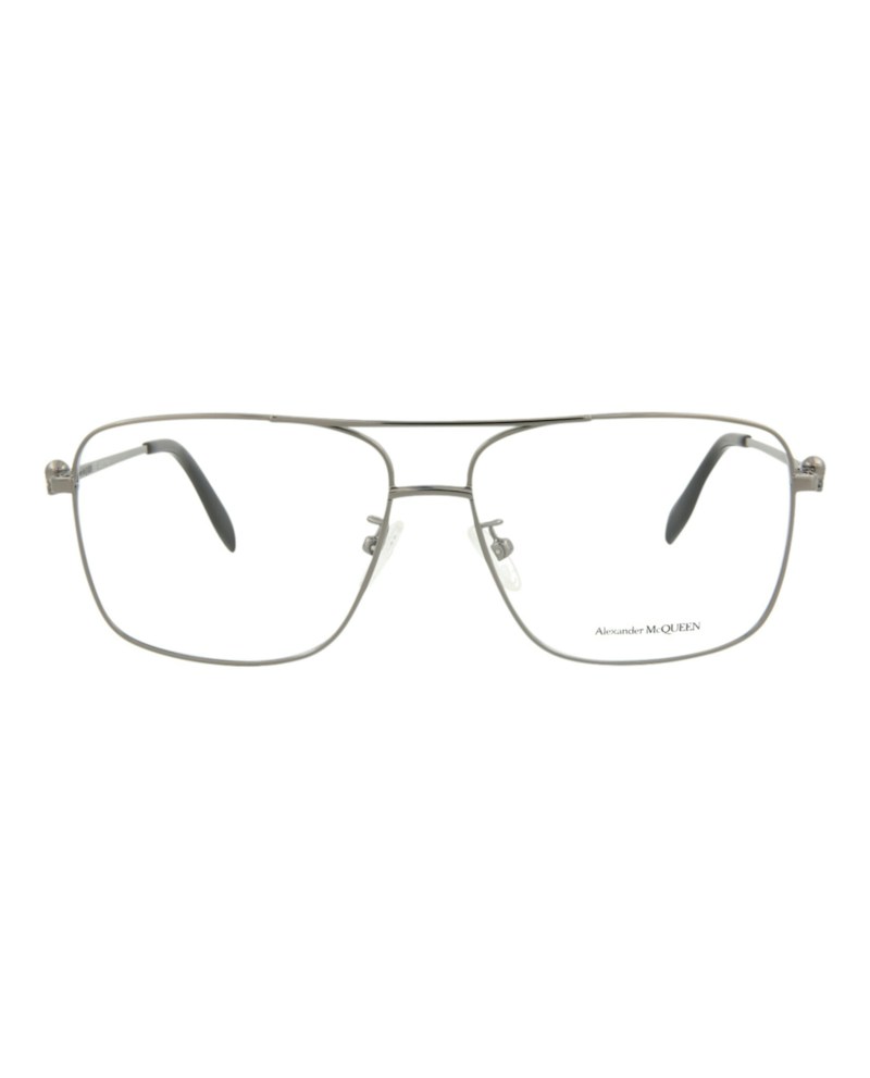 Alexander McQueen Aviator-Frame Metal Optical Frames Ruthenium Ruthenium Transparent (AM0277O-30009377-001)