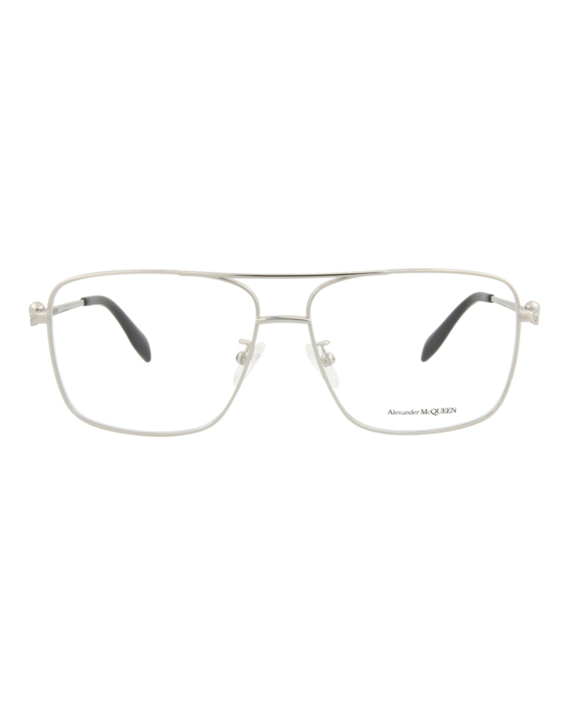 Pre-owned Alexander Mcqueen Aviatorframe Metal Optical Frames In Silver Silver Transparent (am0277o/30009377/003)