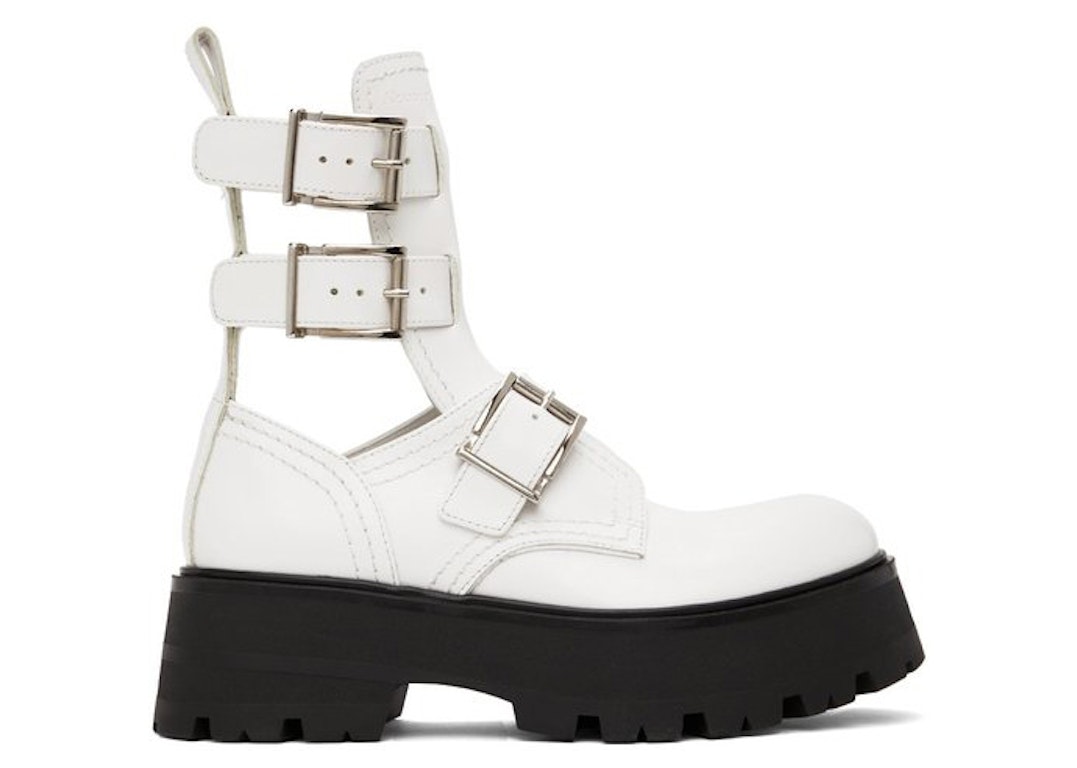 Pre-owned Alexander Mcqueen Buckle Fastening Ankle Boots White Black (women's) In White/black