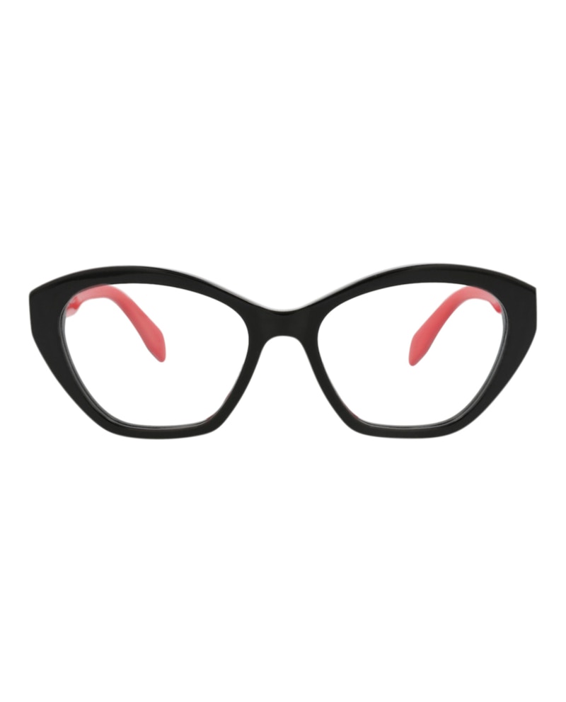 Pre-owned Alexander Mcqueen Women's  Cat Eyeframe Acetate Optical Frames In Black Black Transparent (am0360o/30