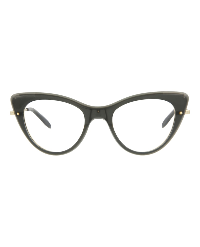Pre-owned Alexander Mcqueen Women's  Cat Eyeframe Acetate Optical Frames In Grey Gold Transparent (am0236o/3000