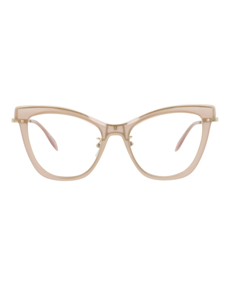 Pre-owned Alexander Mcqueen Women's Cat Eyeframe Acetate Optical Frames In Nude Gold Transparent (am0265o/3000