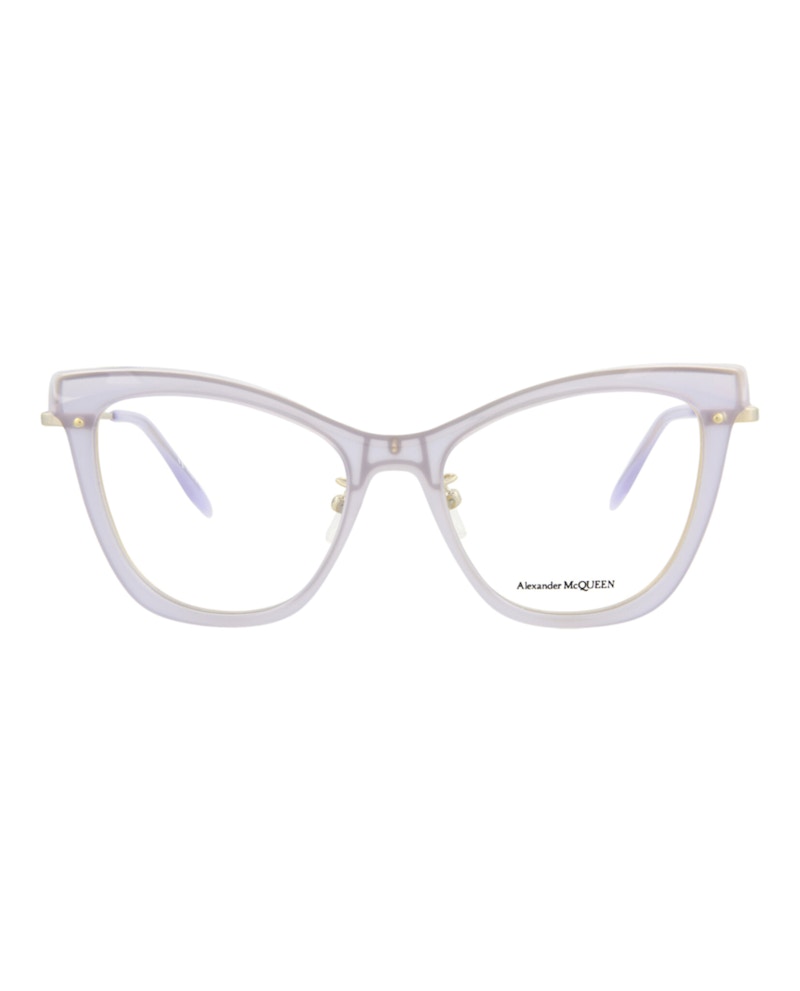 Pre-owned Alexander Mcqueen Women's  Cat Eyeframe Acetate Optical Frames In Violet Gold Transparent (am0265o/30