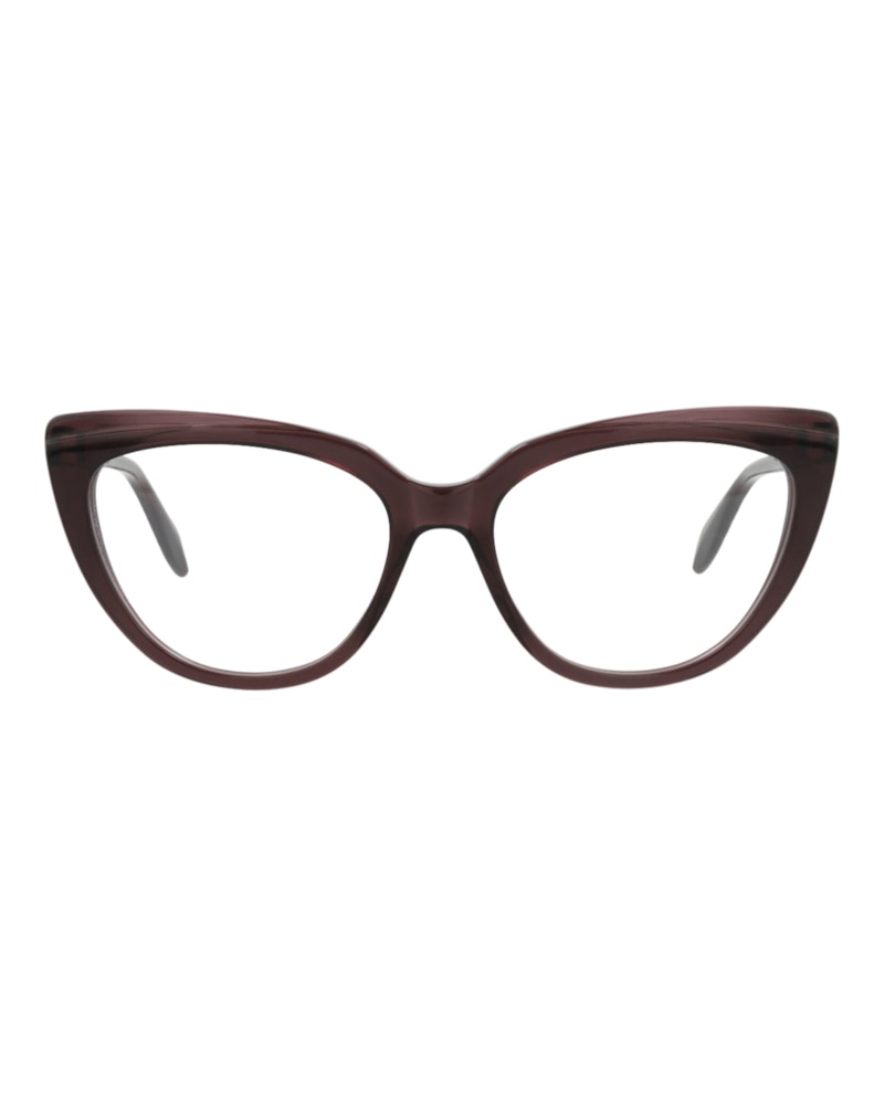 Pre-owned Alexander Mcqueen Women's Cat Eyeframe Acetate Optical Frames In Violet Violet Transparent (am0253o/