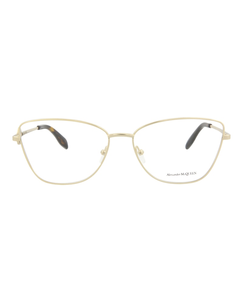 Pre-owned Alexander Mcqueen Women's Cat Eyeframe Metal Optical Frames In Gold Gold Transparent (am0290o/300094