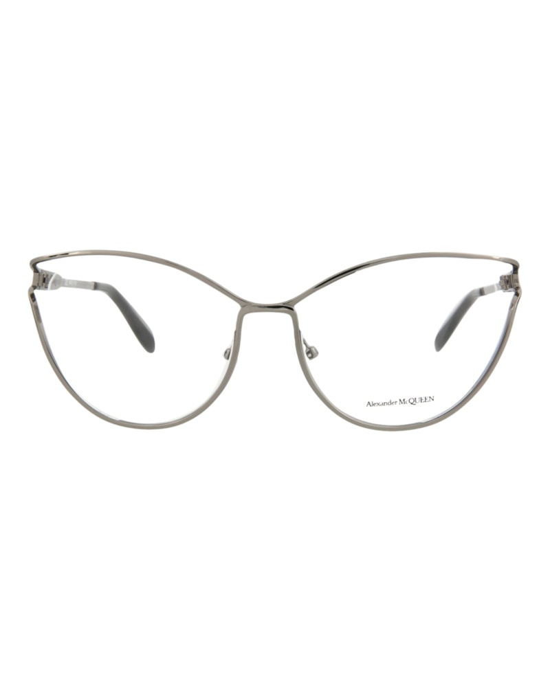 Pre-owned Alexander Mcqueen Women's Cat Eyeframe Metal Optical Frames In Ruthenium Ruthenium Transparent (am01