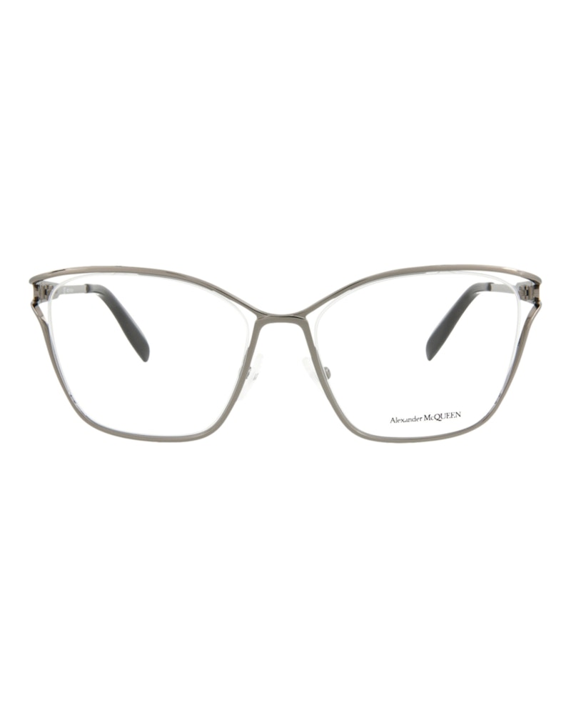 Pre-owned Alexander Mcqueen Women's  Cat Eyeframe Metal Optical Frames In Ruthenium Ruthenium Transparent (am01