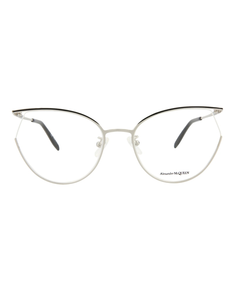 Pre-owned Alexander Mcqueen Women's Cat Eyeframe Metal Optical Frames In Silver Silver Transparent (am0256o/30