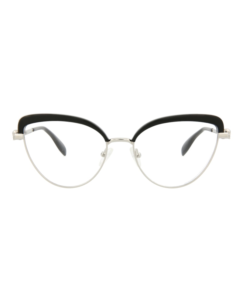 Pre-owned Alexander Mcqueen Women's  Cat Eyeframe Metal Optical Frames In Silver Silver Transparent (am0259o/30