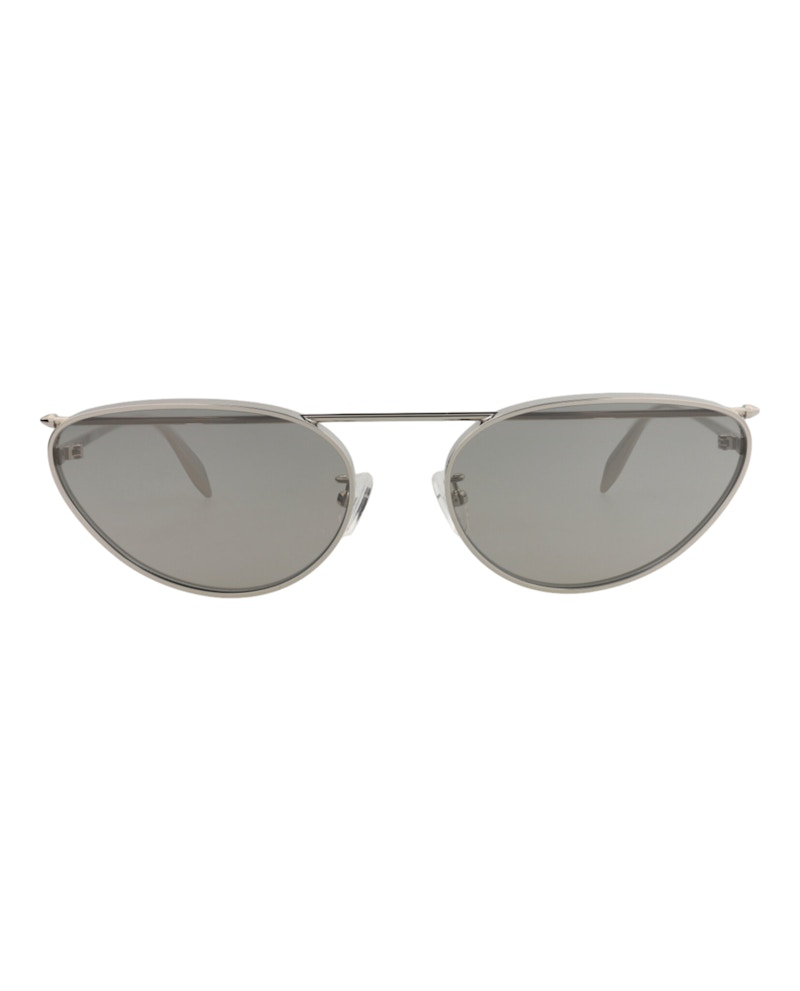 Pre-owned Alexander Mcqueen Women's Cat Eyeframe Metal Sunglasses In Silver Silver Grey (am0424s/30014643/004)