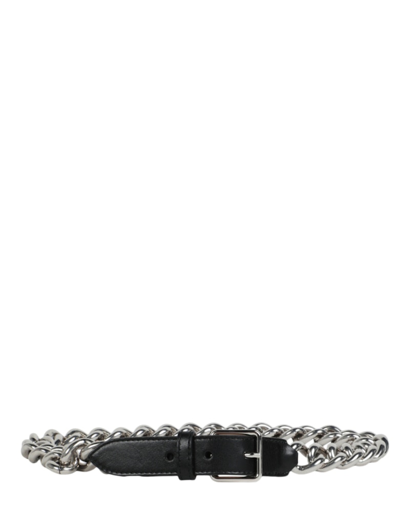 Alexander McQueen Chain-Trimmed Leather Belt Black in Metal with  Silver-tone - US