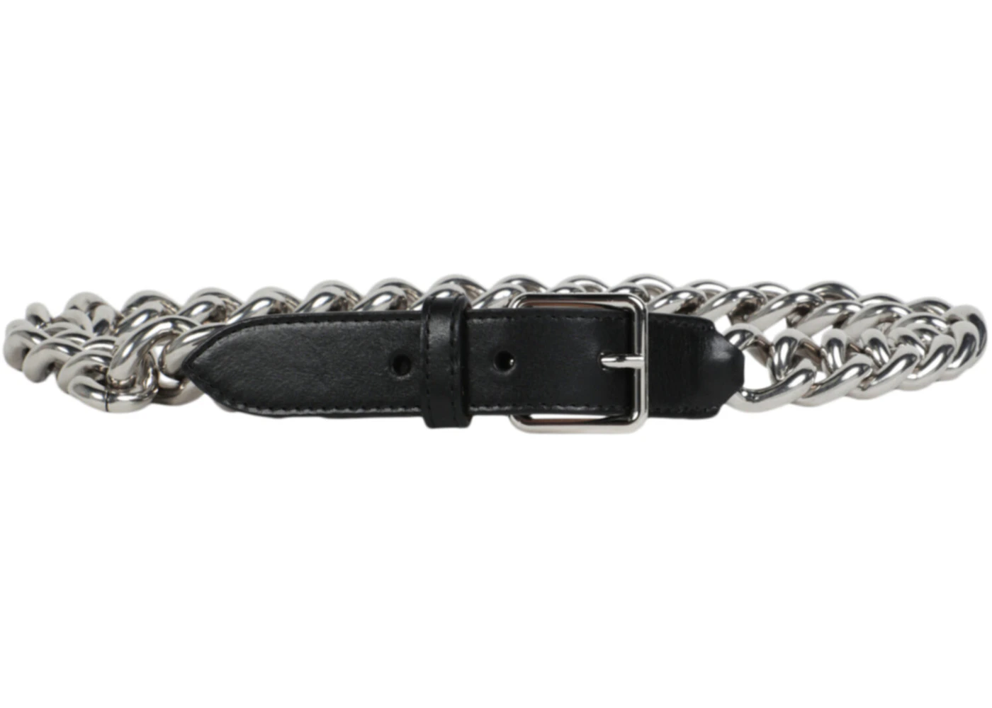 Alexander McQueen Chain-Trimmed Leather Belt Black in Metal with