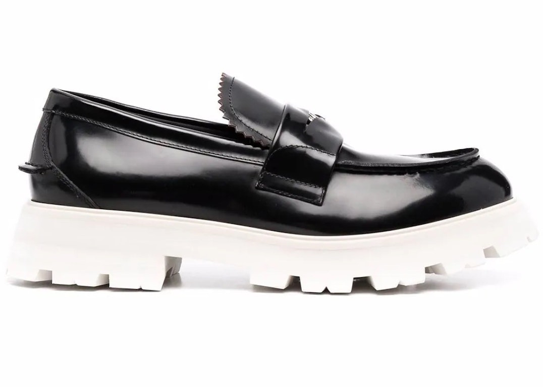 Pre-owned Alexander Mcqueen Contrast Sole Leather Penny Loafers Black White In Black/white